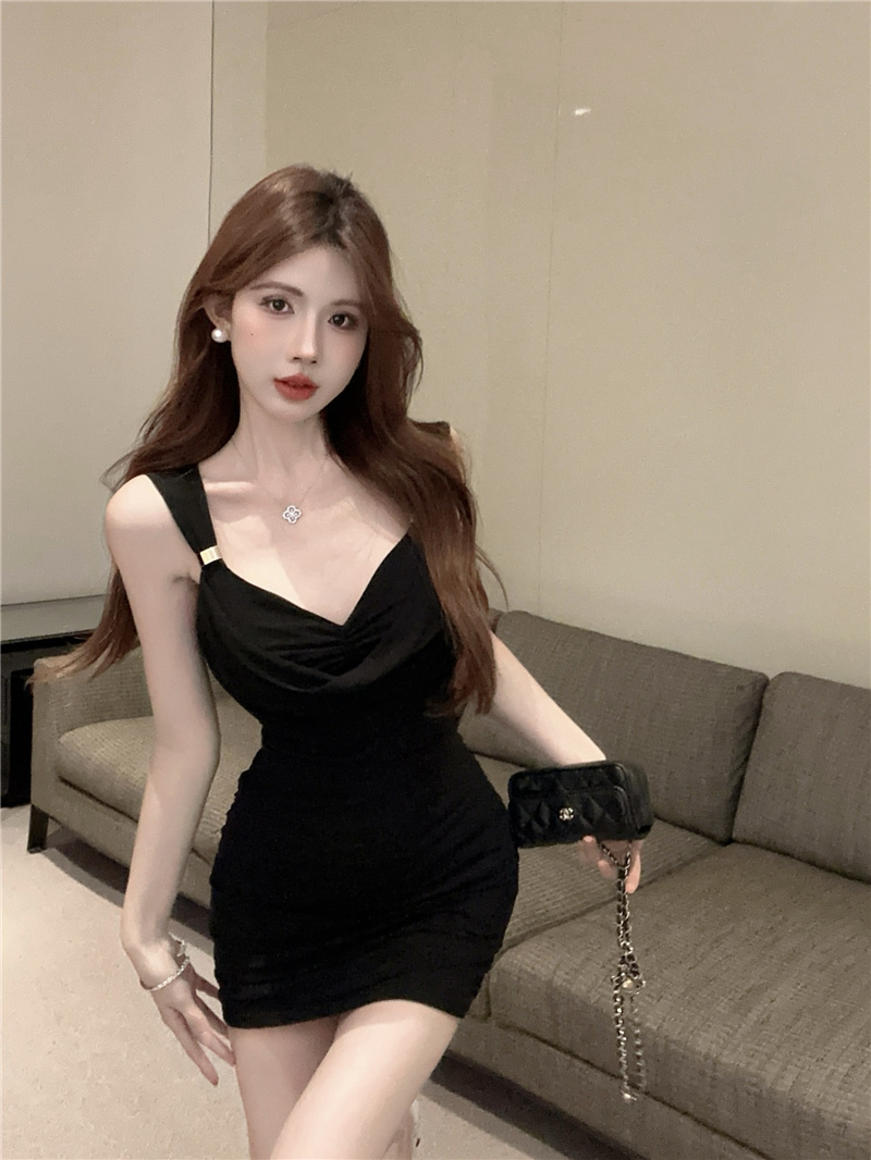 2025 Summer Cowl Neck Ruched Bodycon Cami Mesh Dress - Image 4