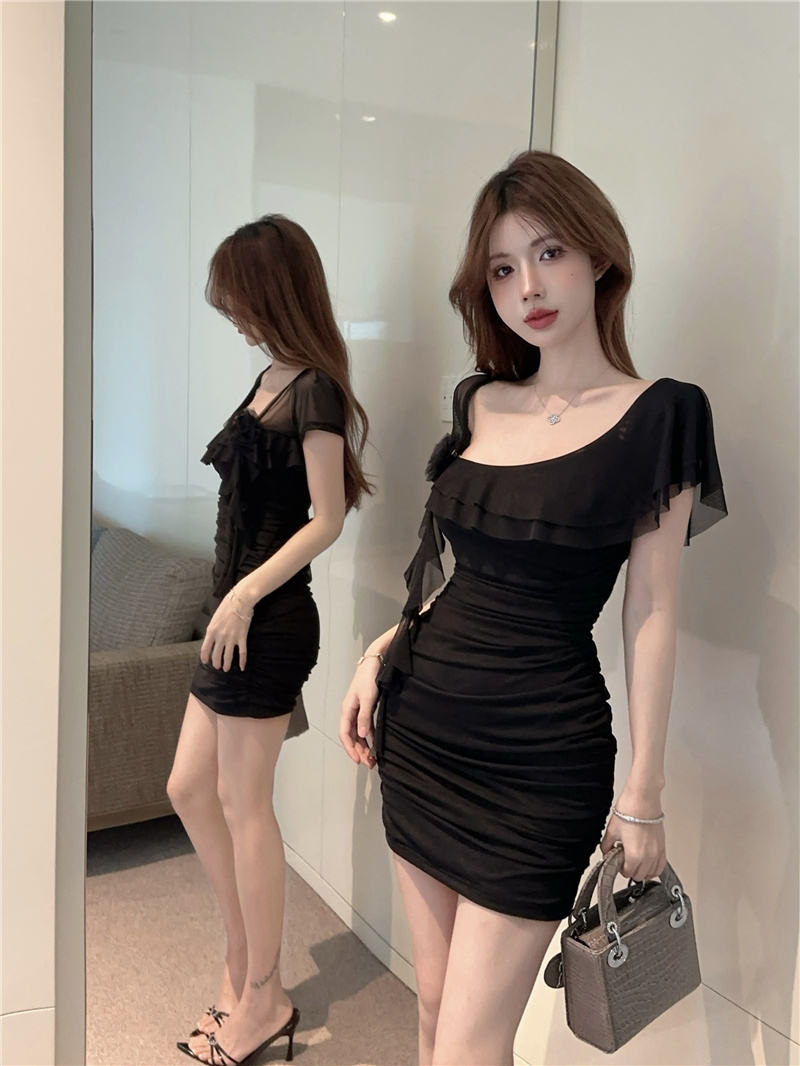 Mesh Fringe Bodycon Dress with Waist Pleats - Image 4