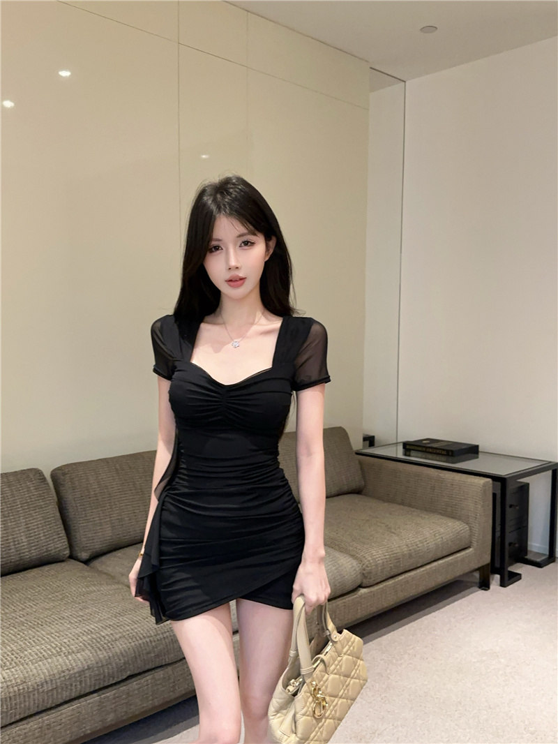 Sexy Low-Cut Square-Neck Mesh Fringe Bodycon Dress for Petite Women - Image 3