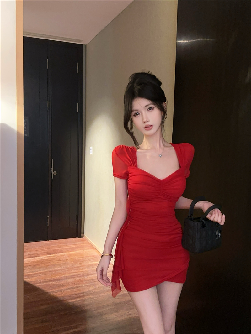 Sexy Low-Cut Square-Neck Mesh Fringe Bodycon Dress for Petite Women - Image 4