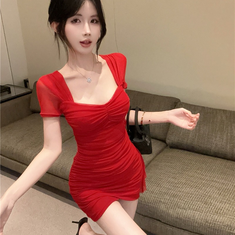 Sexy Low-Cut Square-Neck Mesh Fringe Bodycon Dress for Petite Women - Image 5