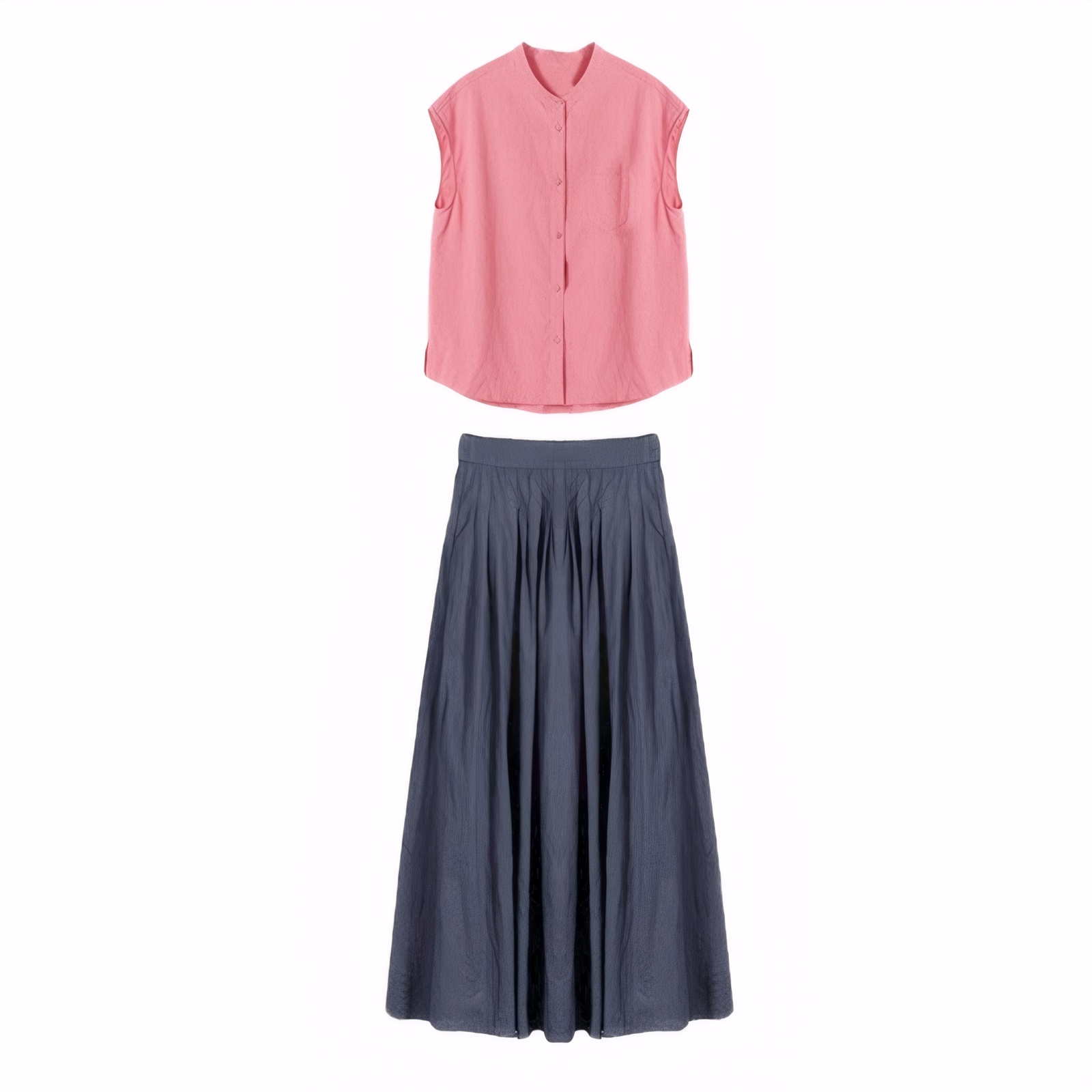 2026 Summer Two-Piece Set Slimming French High-End Pink Shirt Dress - Image 5