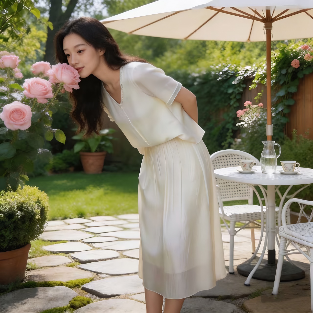 Ruffled Short Sleeve Top and A-Line Skirt Two-Piece Set Summer 2026 - Image 4