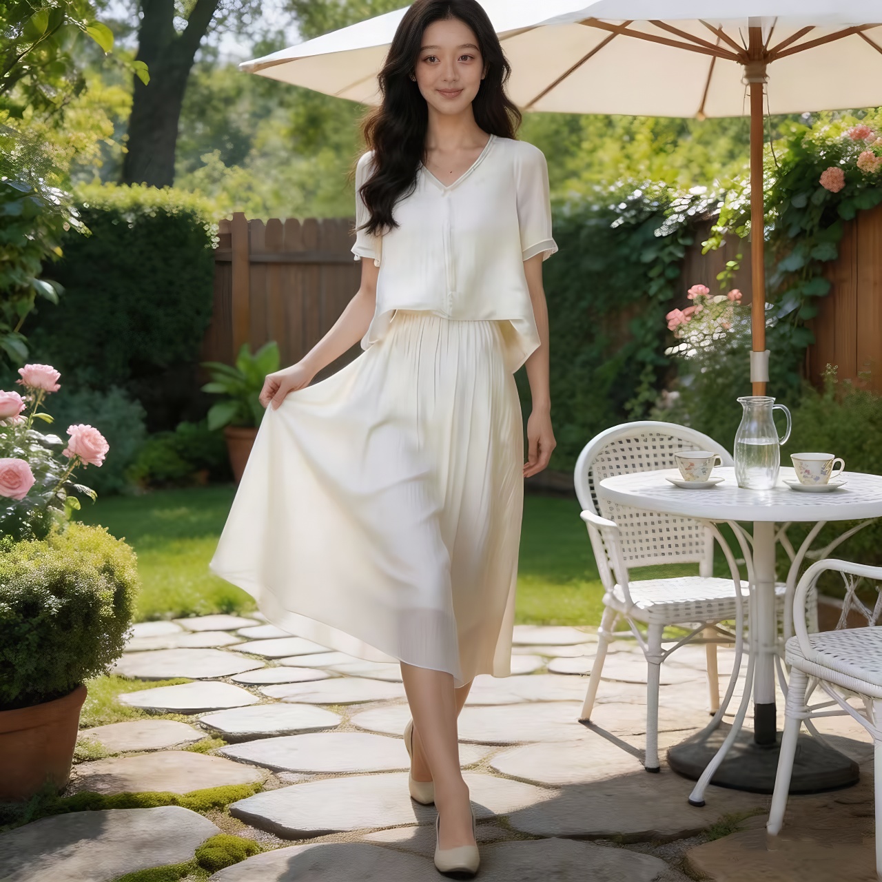 Ruffled Short Sleeve Top and A-Line Skirt Two-Piece Set Summer 2026 - Image 5
