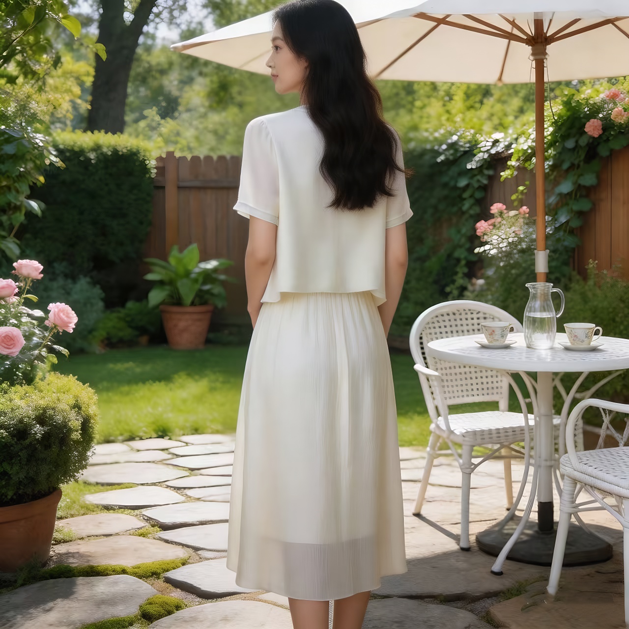 Ruffled Short Sleeve Top and A-Line Skirt Two-Piece Set Summer 2026 - Image 2