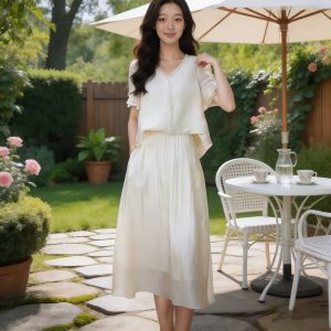 Ruffled Short Sleeve Top and A-Line Skirt Two-Piece Set Summer 2026
