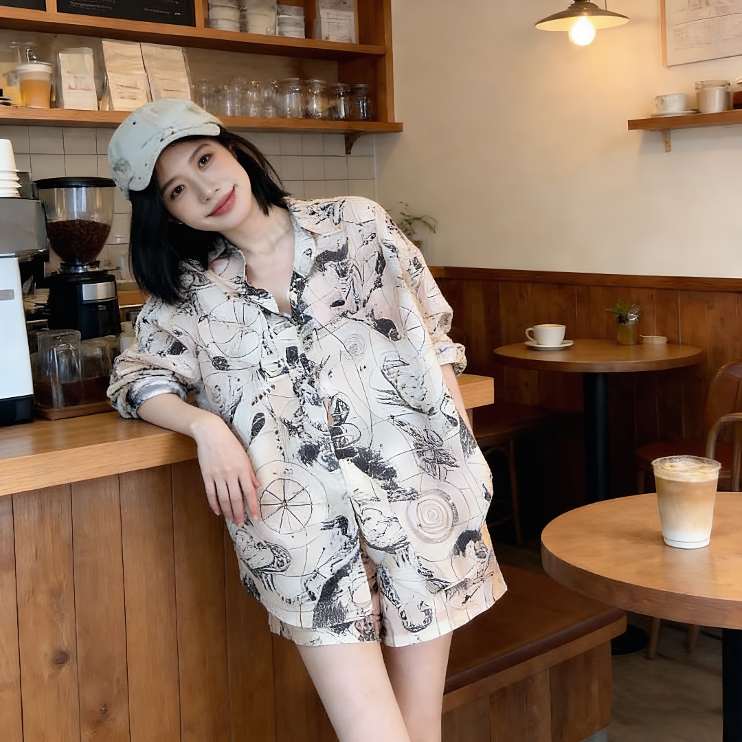 Xiaoxiang Style Two-Piece Set Women Summer Shirt and Shorts - Image 4