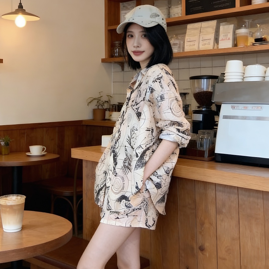Xiaoxiang Style Two-Piece Set Women Summer Shirt and Shorts - Image 3