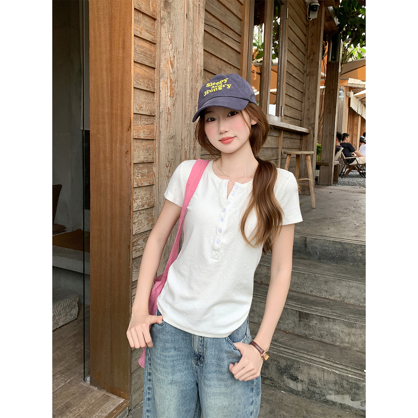 Retro Half-Open Collar Short Sleeve T-Shirt for Women Summer New Simple Solid Color Waist-Cinched Versatile Daily Commute Top - Image 5