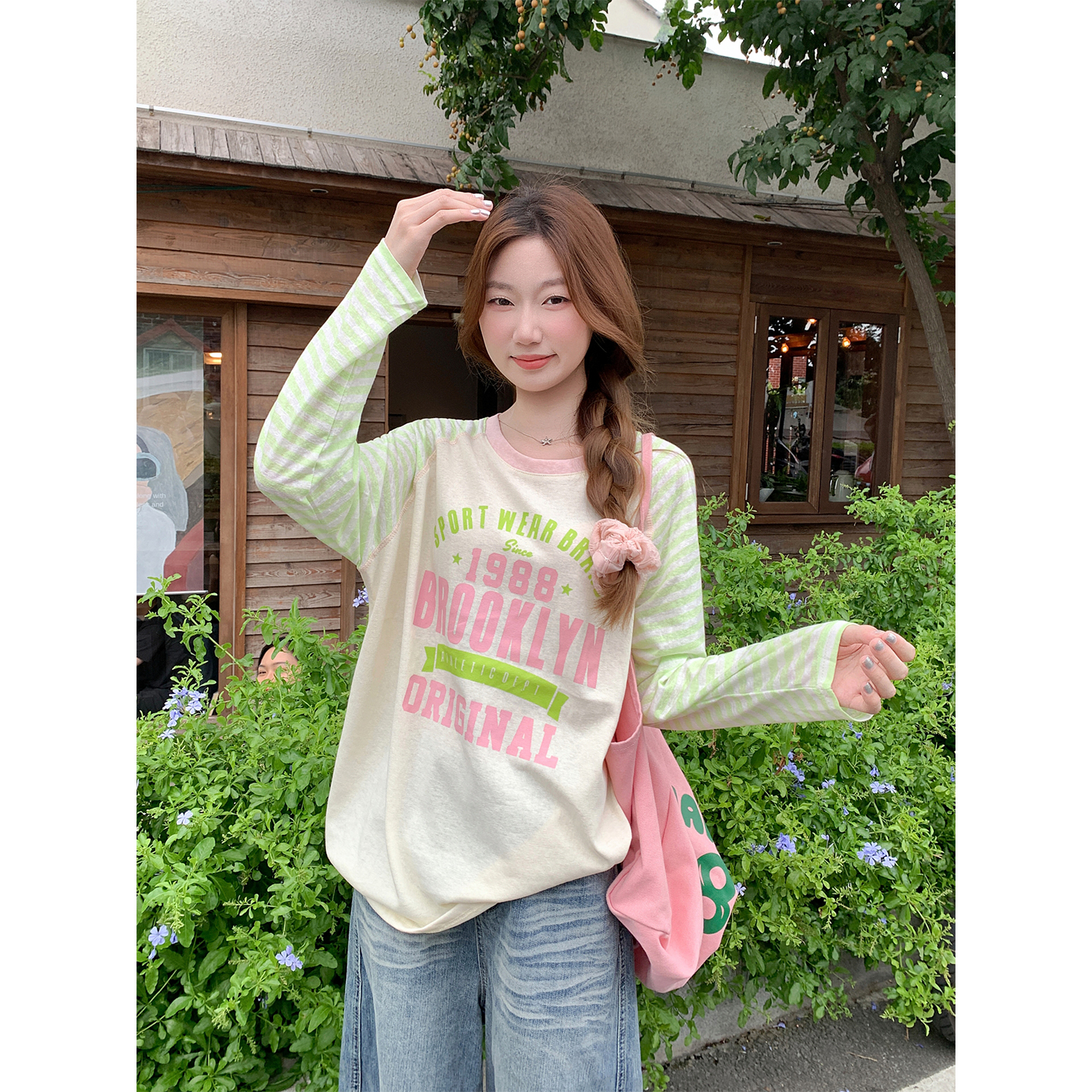 Women Summer Color Block Striped Raglan Long Sleeve Sun Protection Shirt Letter Print Lightweight Breathable Top - Image 5