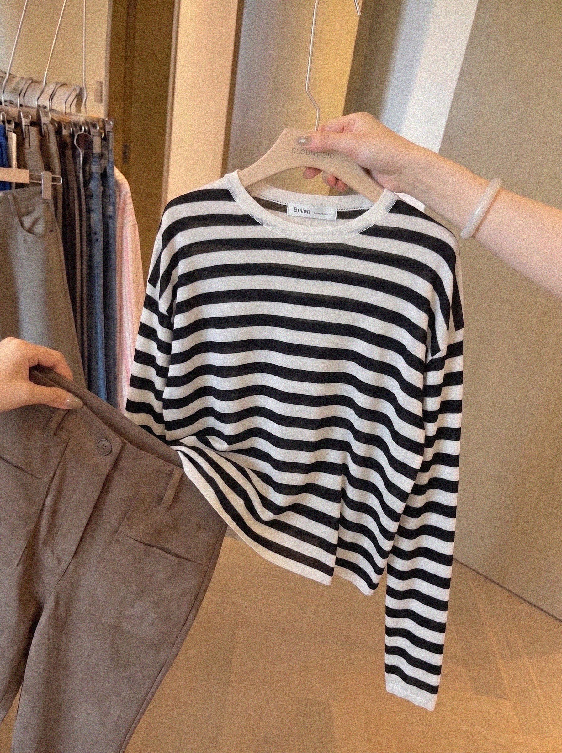 Women's Loose Casual Color Block Striped Knit Top Spring Summer Lightweight Sun Protection Pullover Long Sleeve