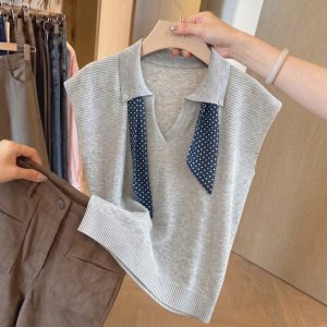 Women's 2026 Summer Knit Polo T-Shirt with Small Flutter Sleeves Slimming High-End European Style Top