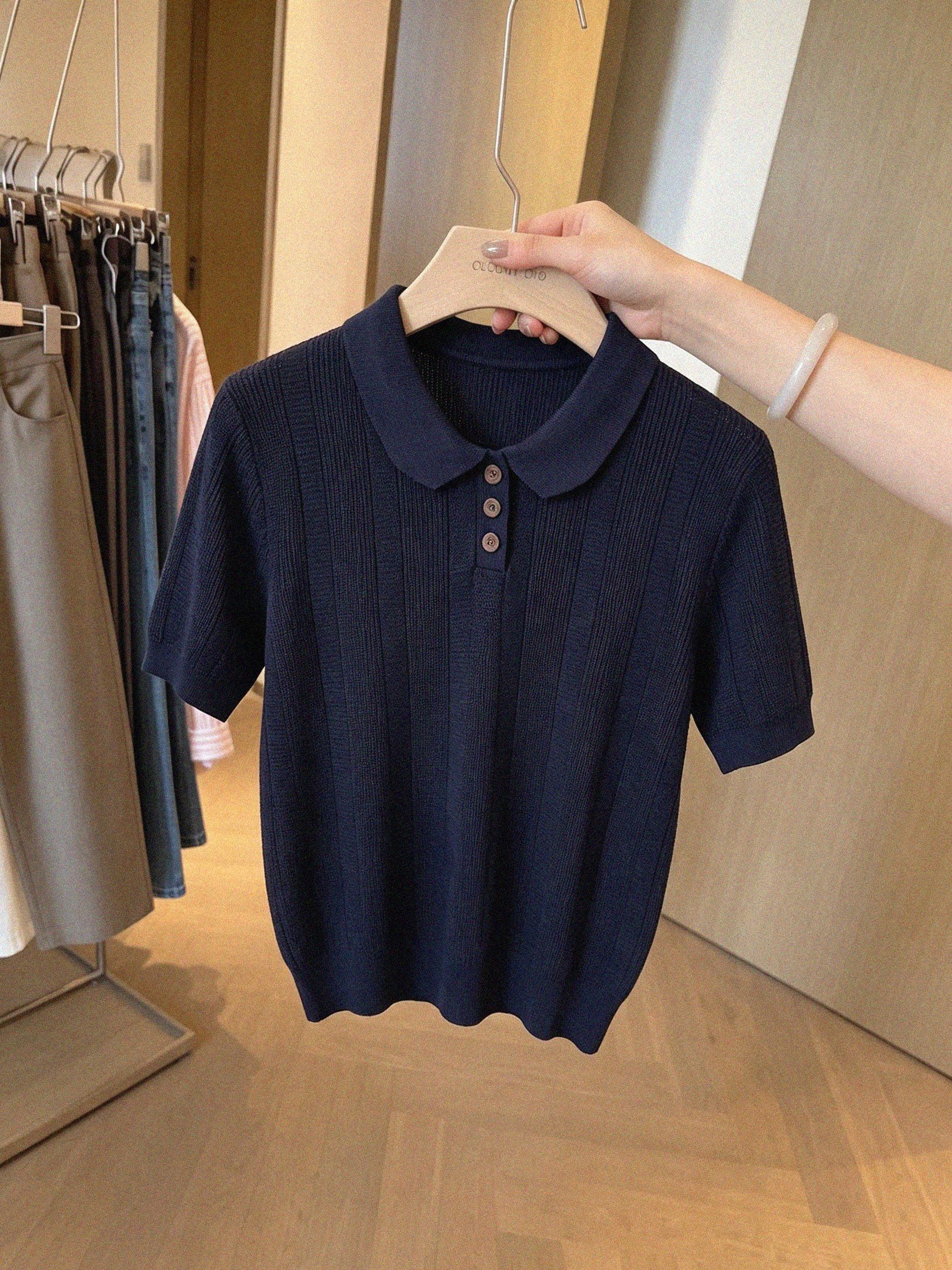 Korean Style Polo Collar Short Sleeve Knit Top for Women Summer Loose Fit - Image 4