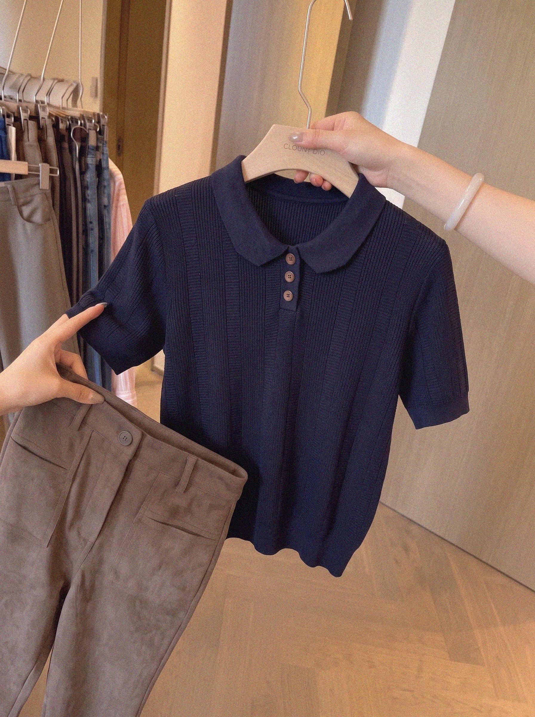 Korean Style Polo Collar Short Sleeve Knit Top for Women Summer Loose Fit - Image 2