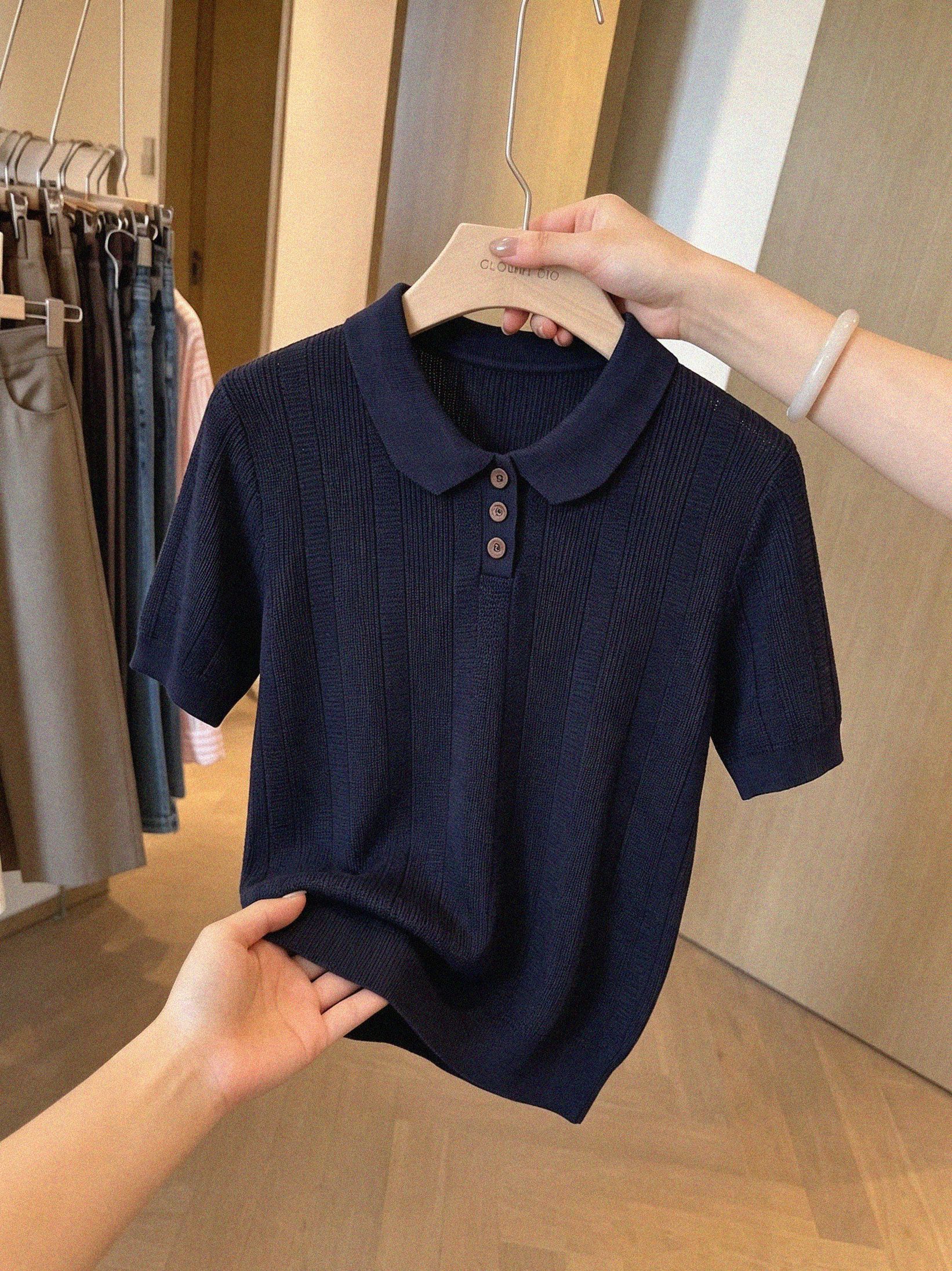Korean Style Polo Collar Short Sleeve Knit Top for Women Summer Loose Fit - Image 3