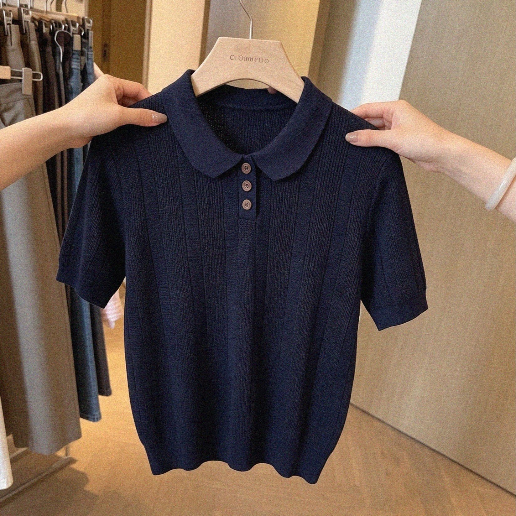 Korean Style Polo Collar Short Sleeve Knit Top for Women Summer Loose Fit - Image 5