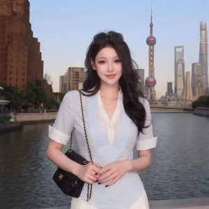 Women's Faux Two-Piece V-Neck Short Sleeve Slim Fit Shirt