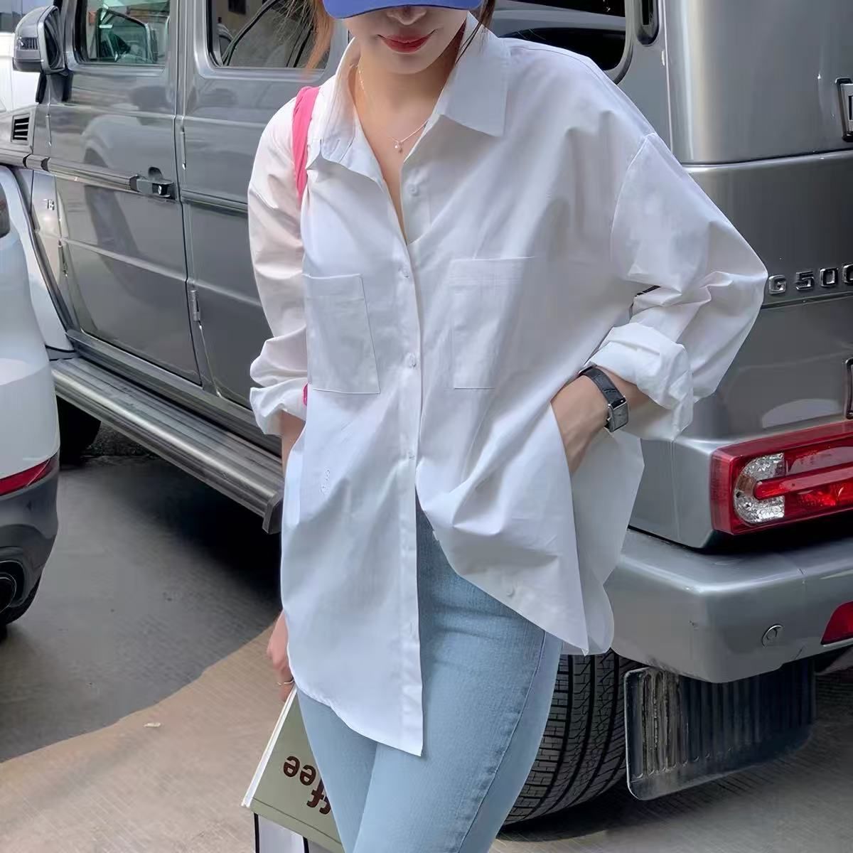 100% Cotton Light Purple Long Sleeve Shirt for Women 2026 Autumn Loose Casual Minimalist Top - Image 2
