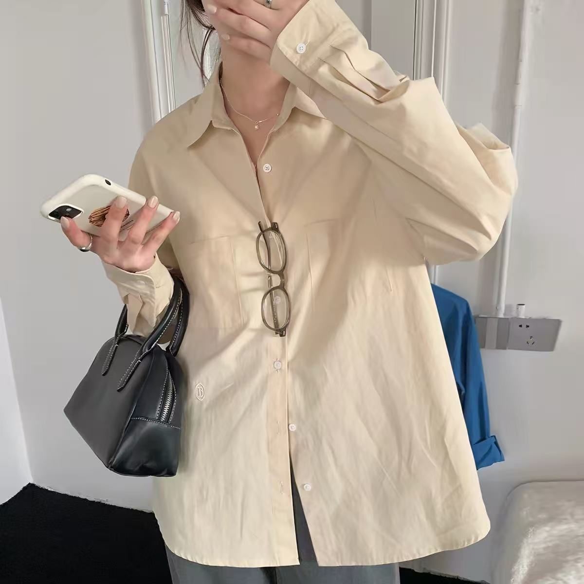 100% Cotton Light Purple Long Sleeve Shirt for Women 2026 Autumn Loose Casual Minimalist Top - Image 5