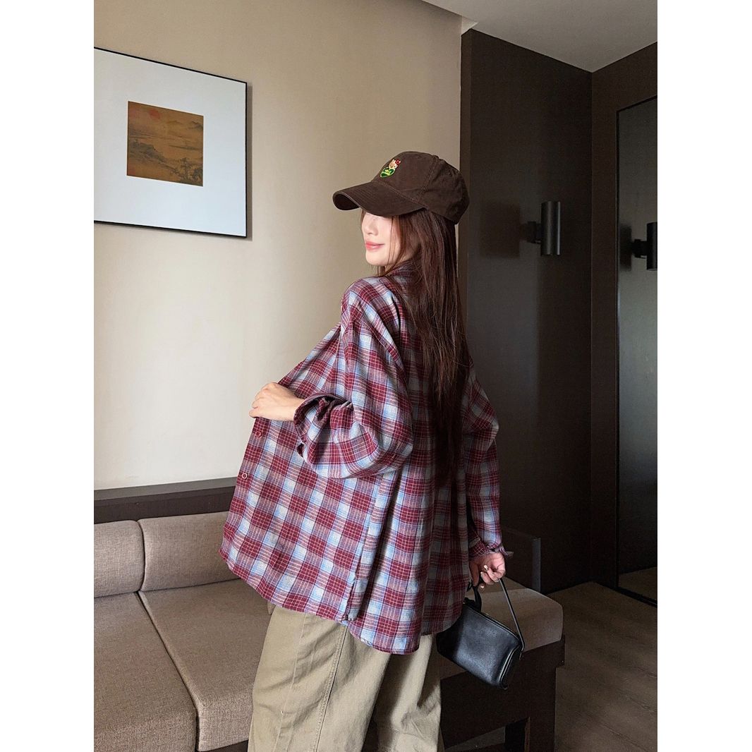 American Trendy Casual Retro Embroidered Plaid Shirt Jacket for Women 2026 Fall New Collared Top - Image 4