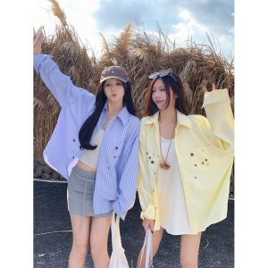 Women's Striped Button Shirt 2026 Fall Loose Long Sleeve Top